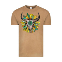 Vintage Camel boho bullskull with sunflower and gemstone Vintage Tee - Artiststas
