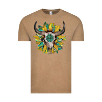 Vintage Coffee boho bullskull with sunflower and gemstone Vintage Tee - Artiststas