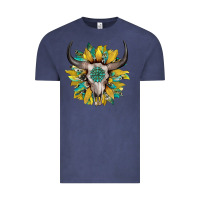Vintage Denim boho bullskull with sunflower and gemstone Vintage Tee - Artiststas