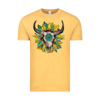 Vintage Mustard boho bullskull with sunflower and gemstone Vintage Tee - Artiststas