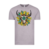 Vintage Zinc boho bullskull with sunflower and gemstone Vintage Tee - Artiststas