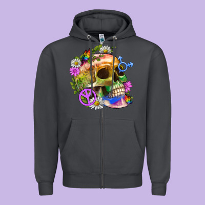 Pride Skull And Transgender Symbol With Peace Zipper Hoodie Designed By Bundleandbundleshop