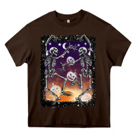 Chocolate Brown halloween dancing skeletons stars Heavy Core Tee - BarkalooDesign