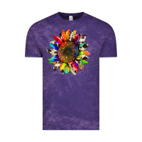 Cloud Purple tie dye sunflower with cowhide Vintage Tee - Artiststas