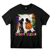 Black Spooky Season Ghost Cat Heavy Core Tee - texasbilliewilder