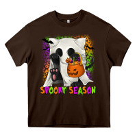 Chocolate Brown Spooky Season Ghost Cat Heavy Core Tee - texasbilliewilder