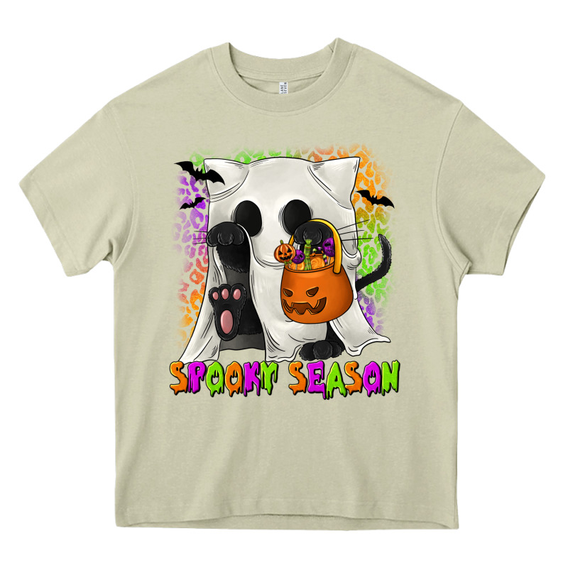 Spooky Season Ghost Cat Heavy Core Tee by texasbilliewilder | Teevron