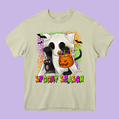 Spooky Season Ghost Cat Heavy Core Tee Designed By Texasbilliewilder