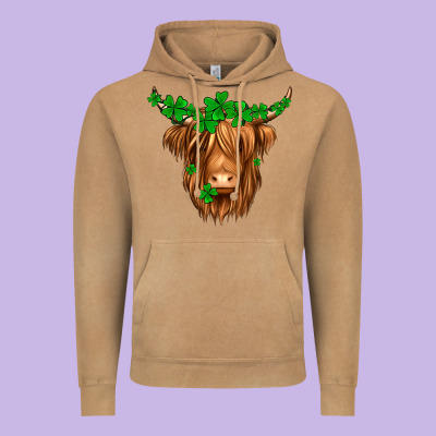 St. Patrick’s Day Long Hair Shaggy Cow Vintage Hoodie Designed By Jasminsmagicworld