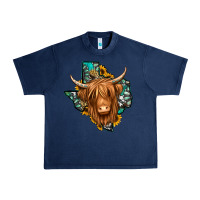 Navy Texas map long haired shaggy cow Urban Heavy Tee - Jasminsmagicworld