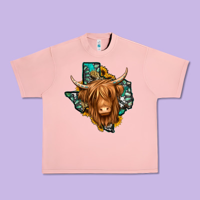 Texas Map Long Haired Shaggy Cow Urban Heavy Tee Designed By Jasminsmagicworld