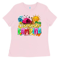 Bubblegum Pink summer camping Ladies Tee - texasbilliewilder