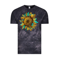 Cloud Black sunflower with leopard and turquoise Vintage Tee - Artiststas