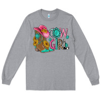 Heather Grey cow girl western boots Long Sleeve Tee - MaliasSmallBusiness