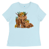 Baby Blue highland cow family Ladies Tee - RanaPortraitStore