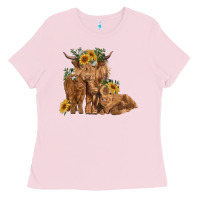 Bubblegum Pink highland cow family Ladies Tee - RanaPortraitStore