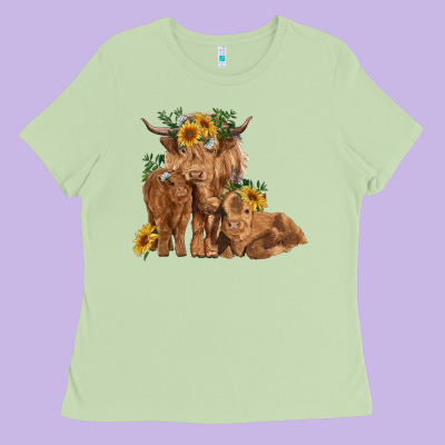 Highland Cow Family Ladies Tee Designed By Ranaportraitstore