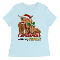 Baby Blue christmas with my family highland cow cattle and calves Ladies Tee - RanaPortraitStore