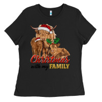 Black christmas with my family highland cow cattle and calves Ladies Tee - RanaPortraitStore