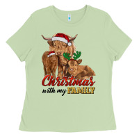 Christmas With My Family Highland Cow Cattle And Calves Ladies Tee | Teevron