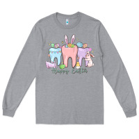 Heather Grey happy easter teeth Long Sleeve Tee - MaliasSmallBusiness