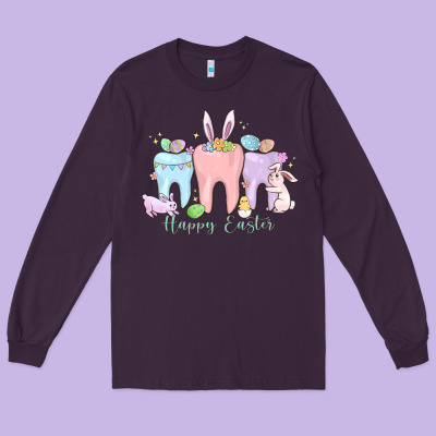 Happy Easter Teeth Long Sleeve Tee Designed By Maliassmallbusiness