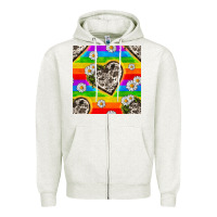 Oatmeal Heather Pride LGBTQ+ Cowhide Hearts And Daisy Patterns Zipper Hoodie - BundleAndBundleShop