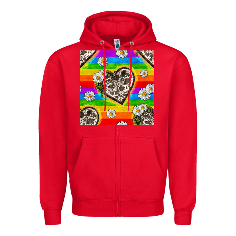 Pride Lgbtq+ Cowhide Hearts And Daisy Patterns Zipper Hoodie by BundleAndBundleShop | Teevron