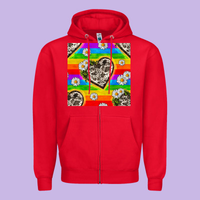 Pride Lgbtq+ Cowhide Hearts And Daisy Patterns Zipper Hoodie Designed By Bundleandbundleshop