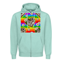 Seafoam Pride LGBTQ+ Cowhide Hearts And Daisy Patterns Zipper Hoodie - BundleAndBundleShop