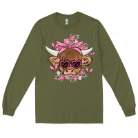 Army Green cow with flowers and butterflies Long Sleeve Tee - MaliasSmallBusiness