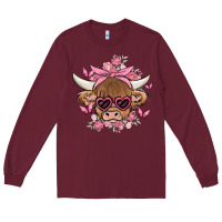 Burgundy cow with flowers and butterflies Long Sleeve Tee - MaliasSmallBusiness