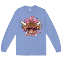 Colony Blue cow with flowers and butterflies Long Sleeve Tee - MaliasSmallBusiness