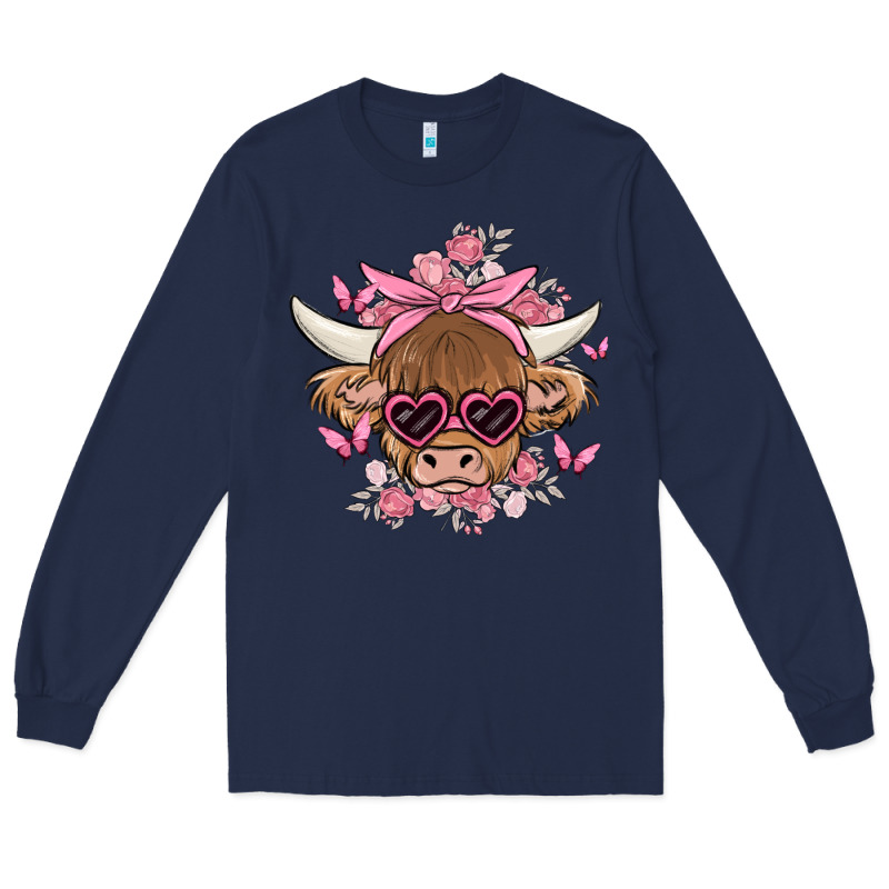 Cow With Flowers And Butterflies Long Sleeve Tee by MaliasSmallBusiness | Teevron