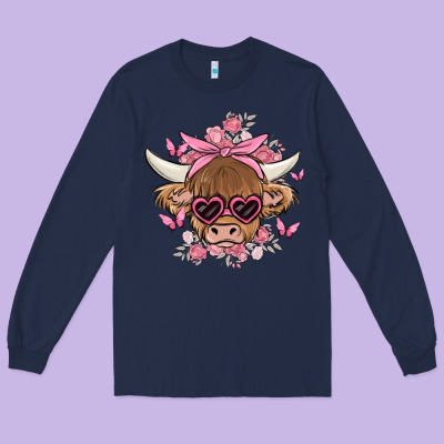 Cow With Flowers And Butterflies Long Sleeve Tee Designed By Maliassmallbusiness