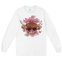 White cow with flowers and butterflies Long Sleeve Tee - MaliasSmallBusiness