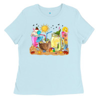 Baby Blue summer drinks coffee cups Ladies Tee - texasbilliewilder