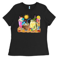 Black summer drinks coffee cups Ladies Tee - texasbilliewilder