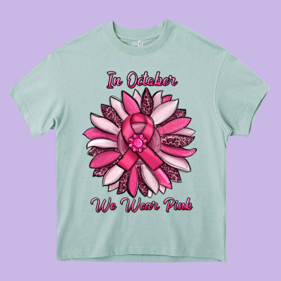 In October We Wear Pink Sunflower Heavy Core Tee Designed By Ranaportraitstore