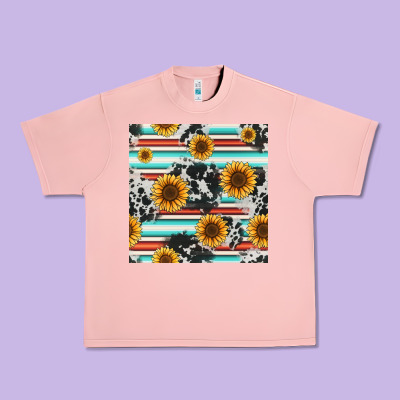 Serape Cowhide Sunflowers Seamless Pattern 12inch Urban Heavy Tee Designed By Jasminsmagicworld