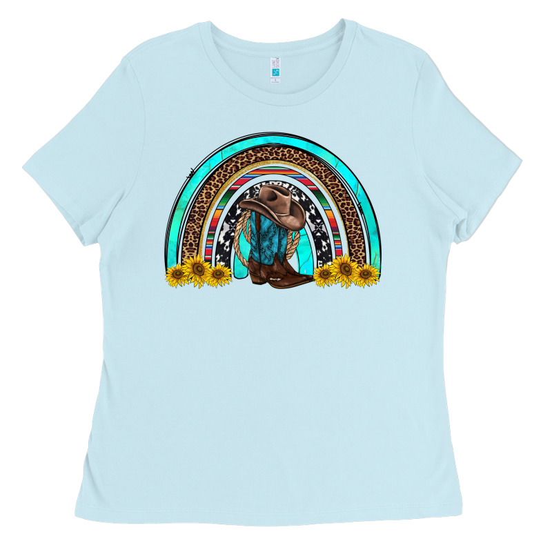 Western Cowboy Boots Sunflowers Rainbow Ladies Tee by RanaPortraitStore | Teevron