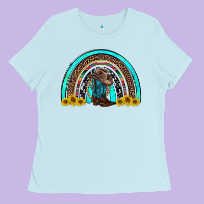 Western Cowboy Boots Sunflowers Rainbow Ladies Tee Designed By Ranaportraitstore
