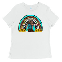 White western cowboy boots sunflowers rainbow Ladies Tee - RanaPortraitStore