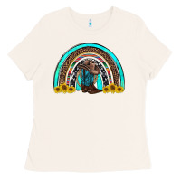 Bone western cowboy boots sunflowers rainbow Ladies Tee - RanaPortraitStore