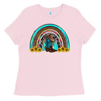 Bubblegum Pink western cowboy boots sunflowers rainbow Ladies Tee - RanaPortraitStore