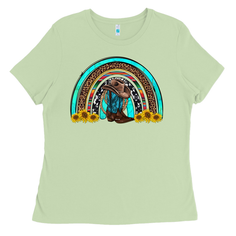Western Cowboy Boots Sunflowers Rainbow Ladies Tee by RanaPortraitStore | Teevron