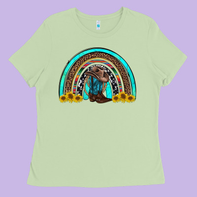 Western Cowboy Boots Sunflowers Rainbow Ladies Tee Designed By Ranaportraitstore