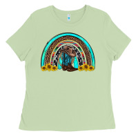 Matcha western cowboy boots sunflowers rainbow Ladies Tee - RanaPortraitStore