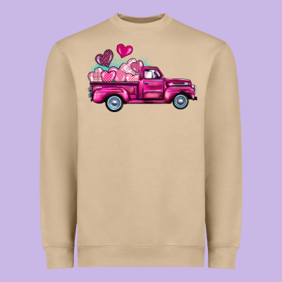Valentine's Day Pink Truck Heavyweight Sweatshirt Designed By Barkaloodesign