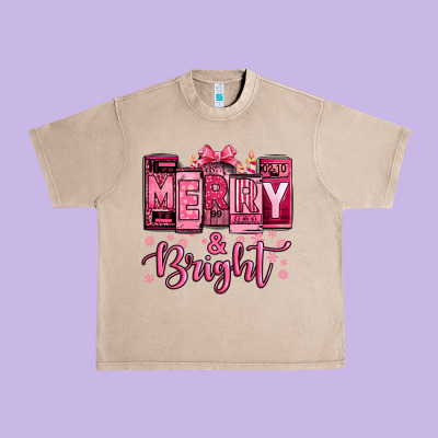 Merry And Bright Pink Christmas Urban Heavy Tee Designed By Jasminsmagicworld